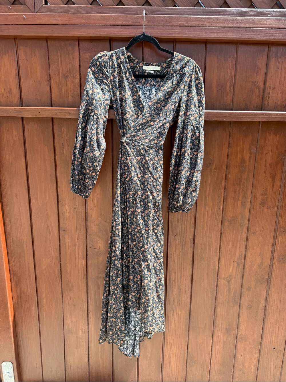 Christy Dawn Black Floral Long Sleeve Wrap Dress